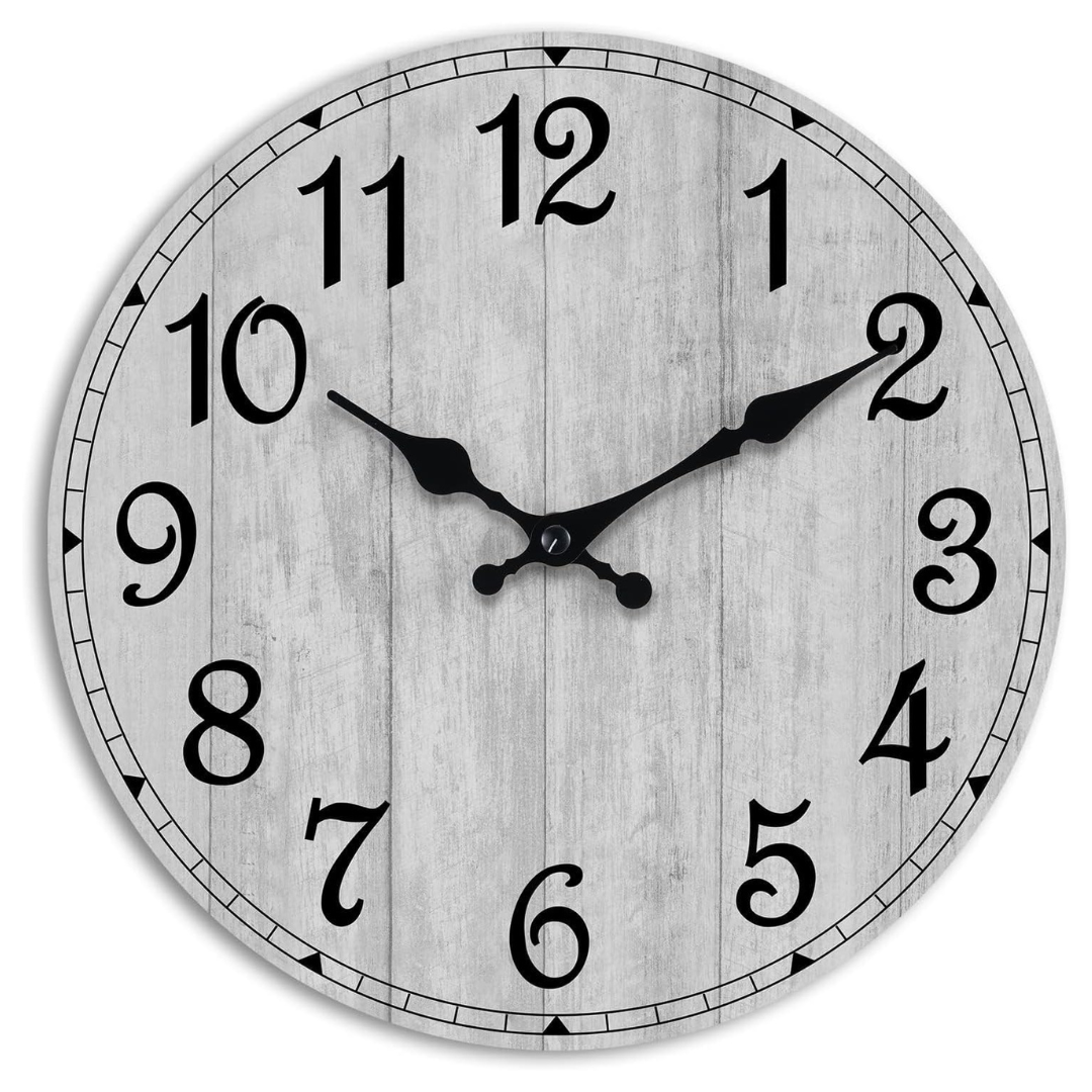 8" Silent Non Ticking Country Round Wooden Wall Clock