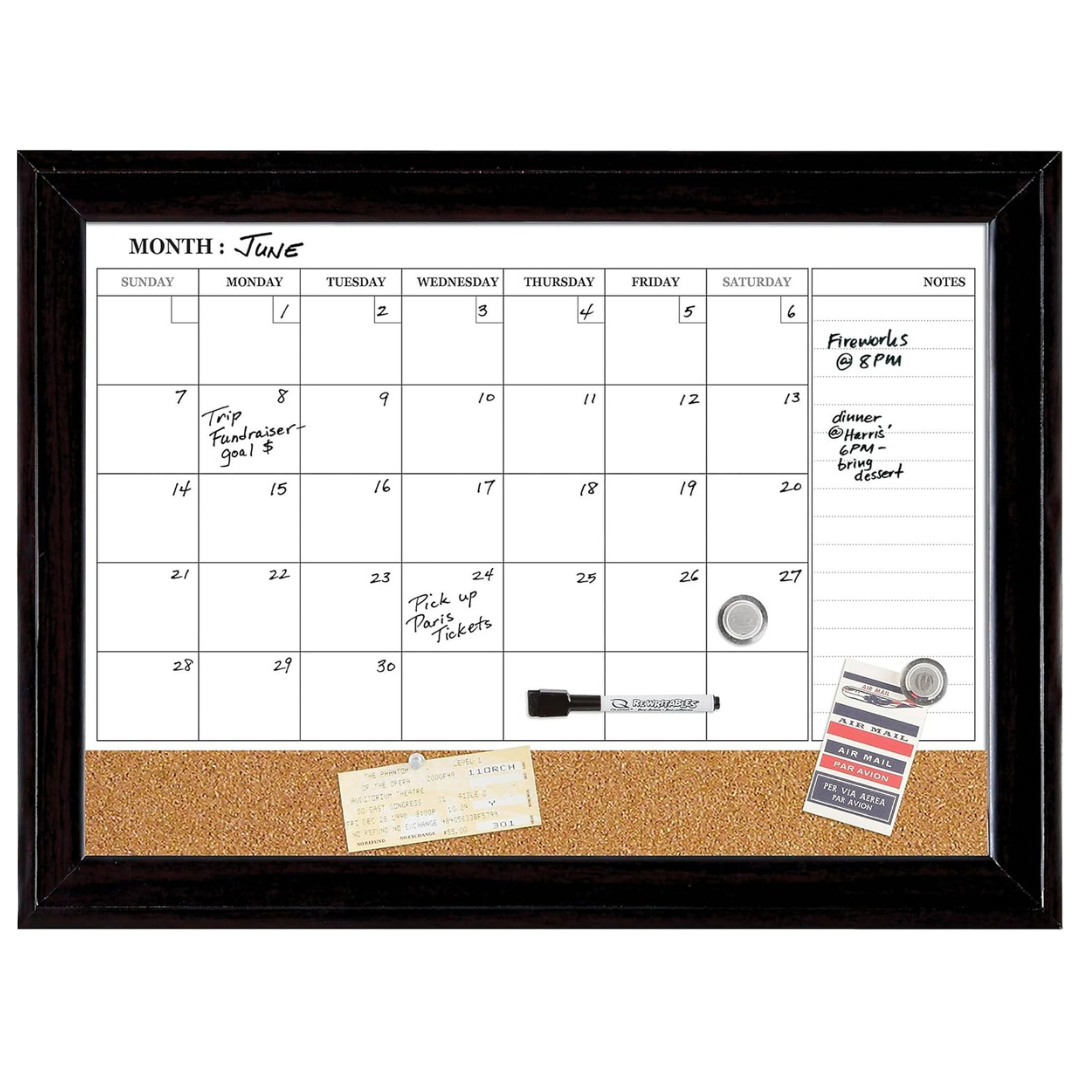 17"x23" Magnetic Whiteboard Calendar & Corkboard