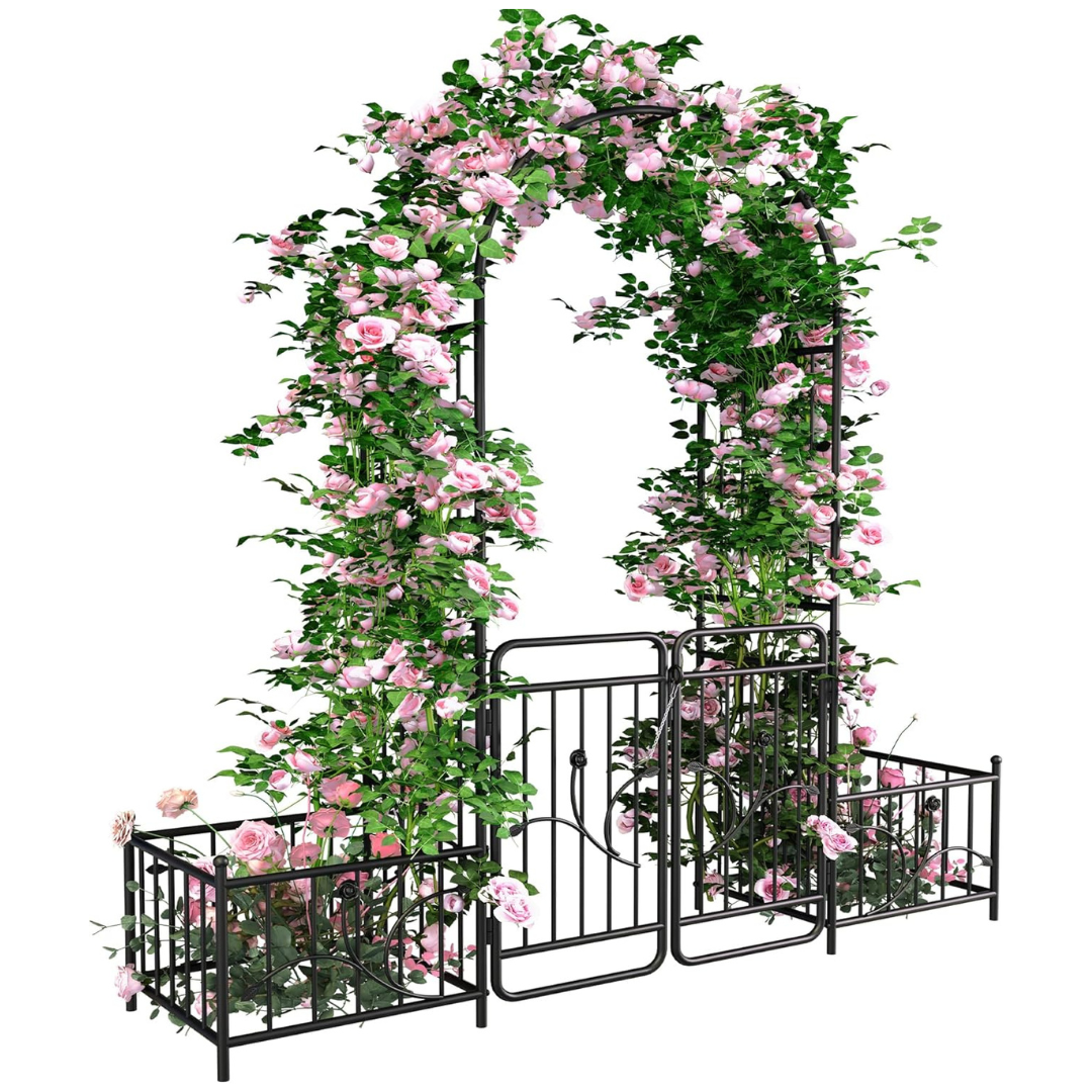 Yitahome 80" x 87" Garden Arbor With Gate & Planter Boxes
