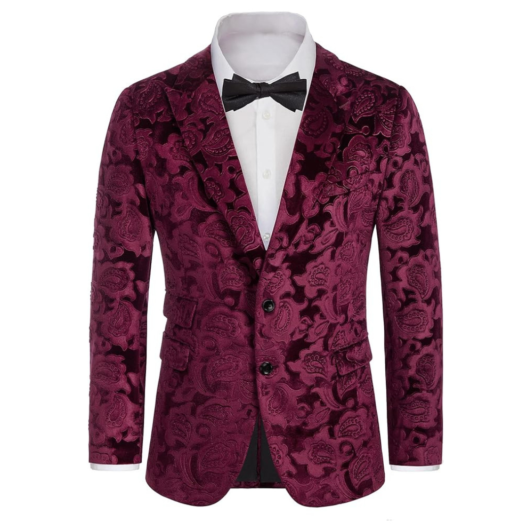 GRACE KARIN Men's Floral Slim Fit Velvet Suit Blazer