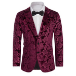 GRACE KARIN Men's Floral Slim Fit Velvet Suit Blazer