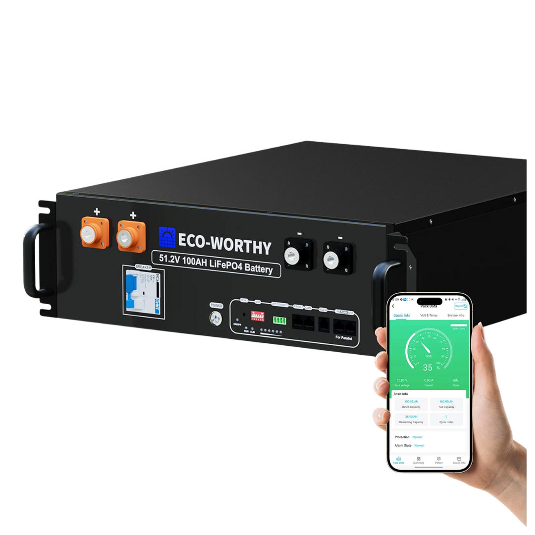 ECO-WORTHY 48V 100Ah 5.12KWh LiFePO4 3U Size V3 Server Rack Battery
