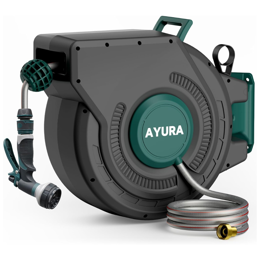 100-Ft x 1/2" Ayura Retractable Garden Hose Reel With Pro Metal Shaft
