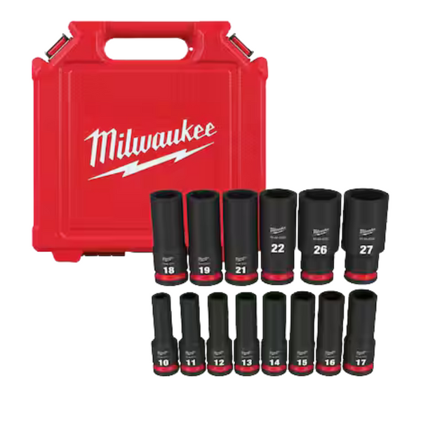14-Piece Milwaukee 1/2'' Drive Metric Deep 6-Point Impact Socket