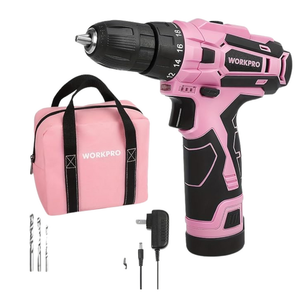 Workpro 12V Pink Cordless Drill Driver Set