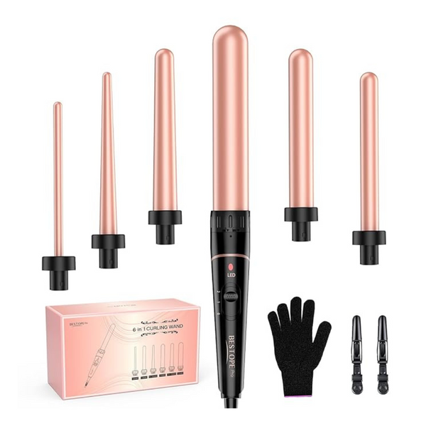 6-In-1 Long Barrel Curling Iron Wand Set