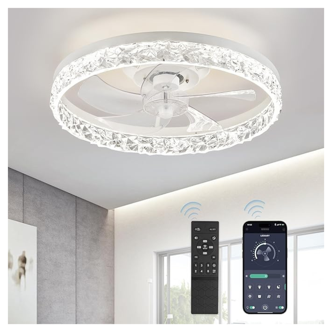 Lediary 20" Modern Flush Mount Bladeless Ceiling Fans With Lights