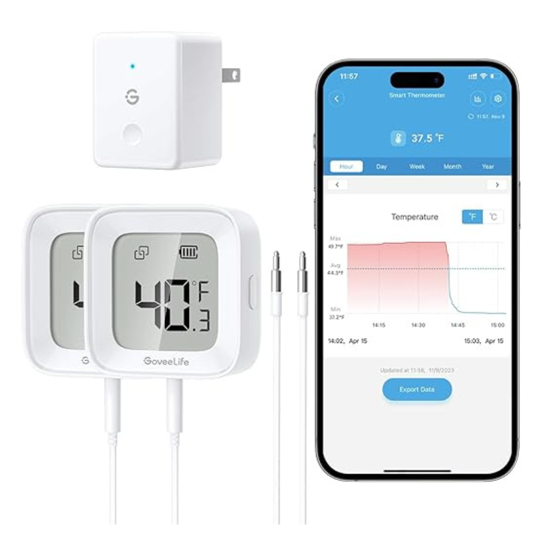 GoveeLife Smart WiFi Refrigerator Thermometer R1 (1 Gateway + 2 Sensors)