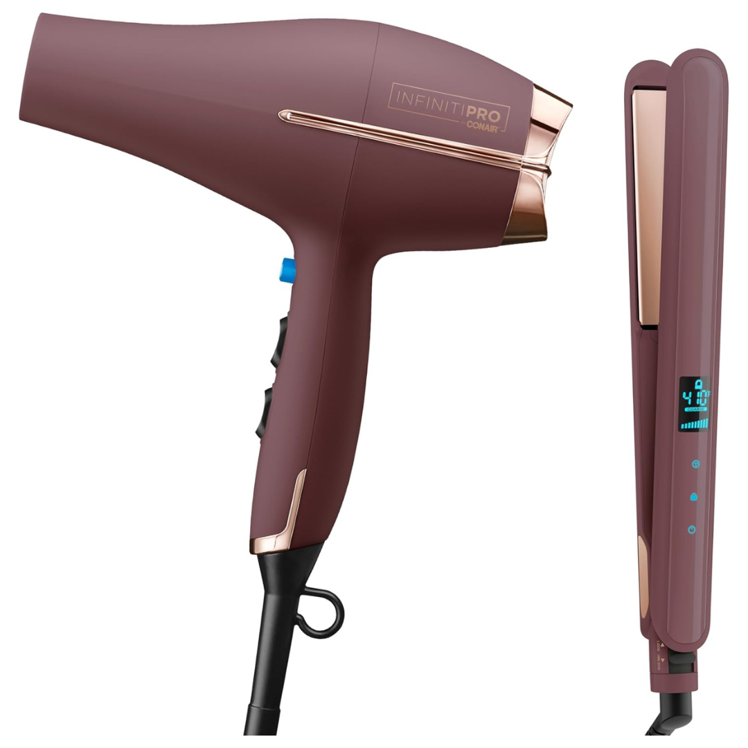 Conair Limited Edition Bundle | INFINITIPRO By CONAIR Hair Dryer With Diffuser And Conair Double Ceramic 1-inch Digital Flat Iron