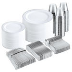 bUCLA 600pcs Silver Plastic Dinnerware Set For 100 Guests