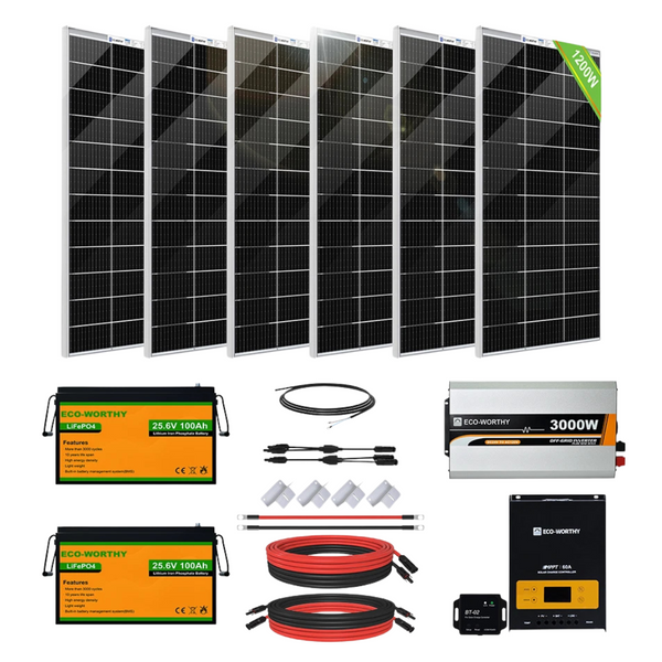 ECO-WORTHY 1170W Solar Kit (6 Panels, 3000W Inverter, 2 x 24V 100Ah LP Battery)