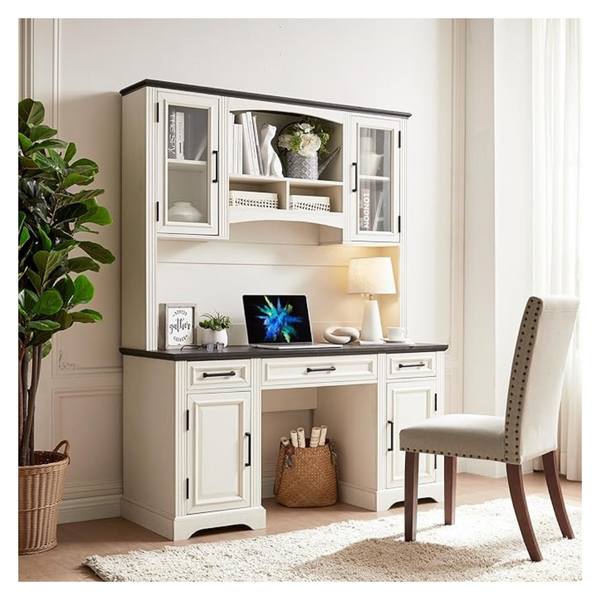 76" Computer Desk With Hutch, Charging Station