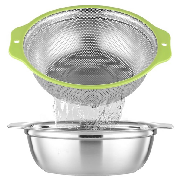 2-Qt Colander Microporous Rice Strainer W/Mixing Bowl & Handle
