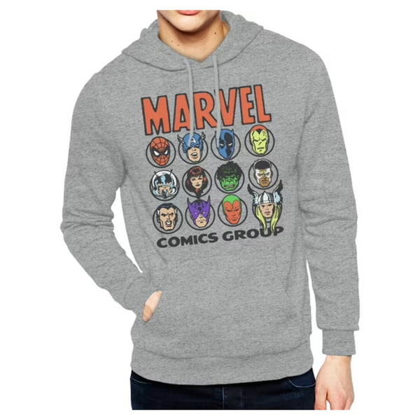 Marvel Men's Apparel Graphic Hoodie Sweatshirt (Comic Heads, Heather)