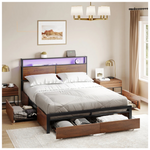 17 Stories Antioch Modern Queen Bed Frame W/ 4 Drawers & Open Storage Headboard