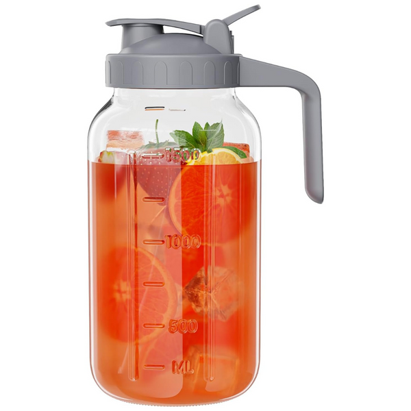 64-Oz JunVpic Wide Mouth Glass Mason Jar Pitcher W/ Pour Spout Handle Lid