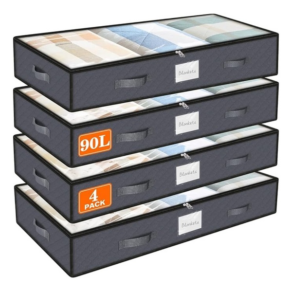 4-Pack SpaceWhisper 90L Foldable Storage Bins