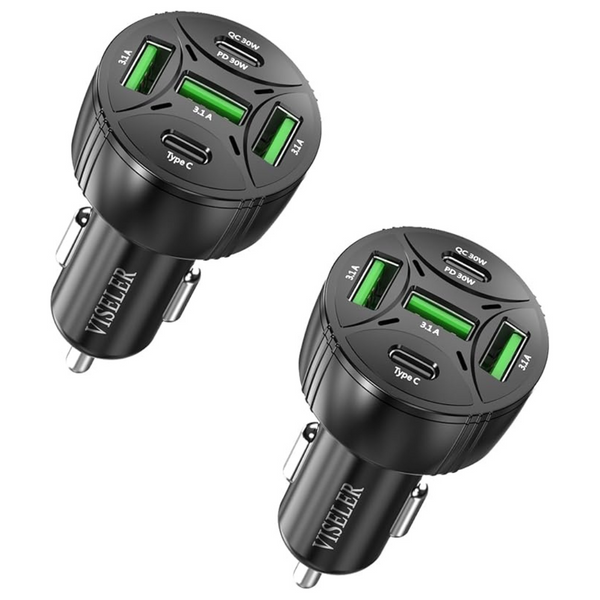2-Pack 30W PD 3.0 & QC 3.0 USB-C Car Charger Adapter
