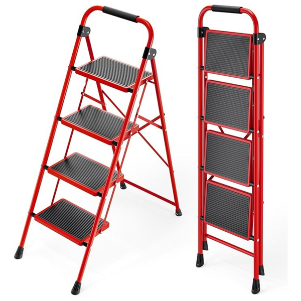 KINGRACK Small Steel Folding 4-Step Ladder