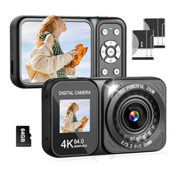 Quolodoo 4K 64MP Dual Screens 18X Zoom Digital Camera