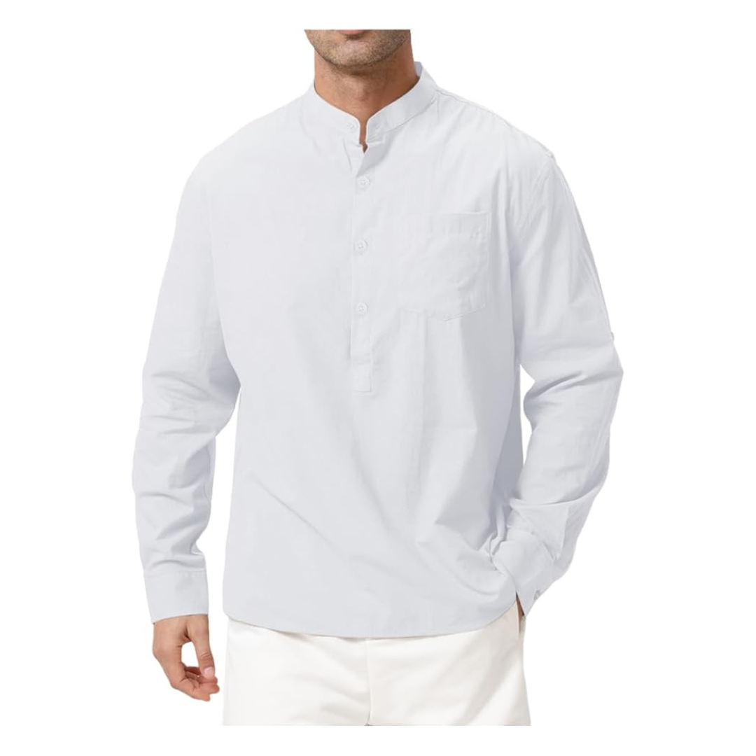 Malinrsse Men's Cotton Henley Long Sleeve Beach Shirt