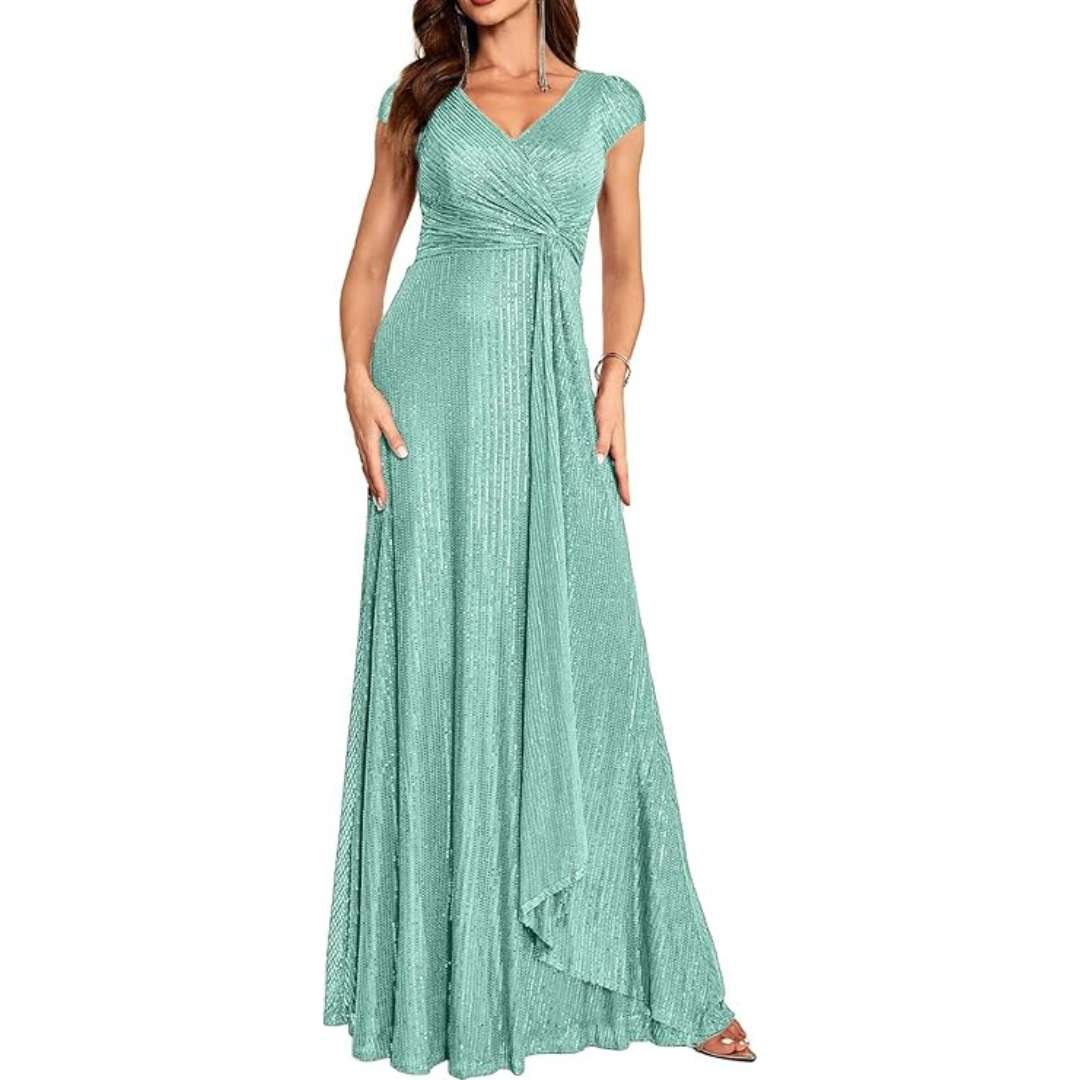 Meilun Women's LightGreen Short Sleeve Sequin Dress