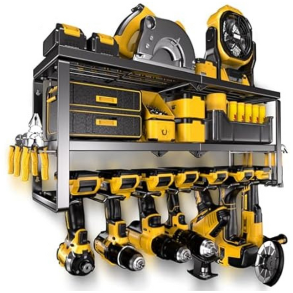 Wall-Mount Power Tool Organizer w/ Charging Station (7-Drill Holder)