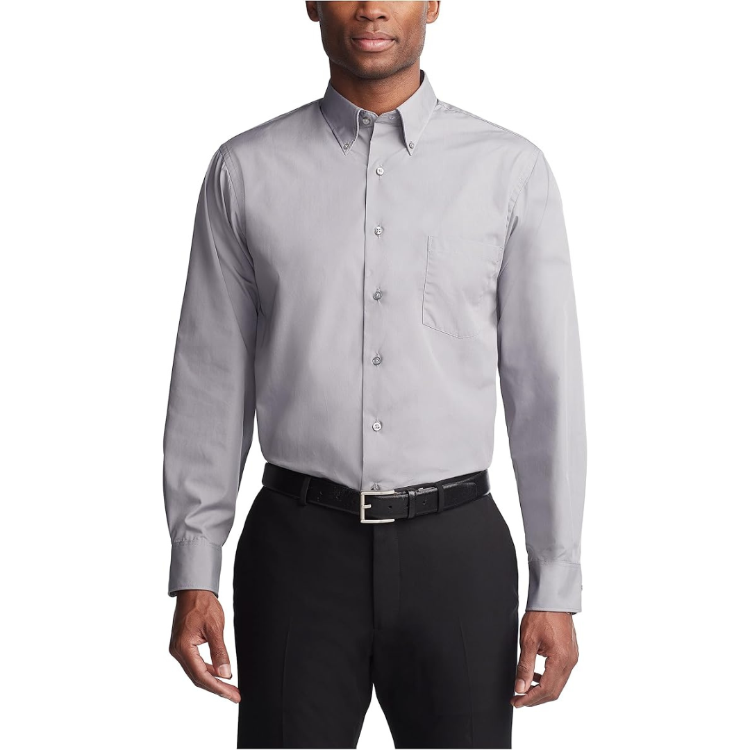Van Heusen Men's Regular Fit Silky Poplin Solid Dress Shirt