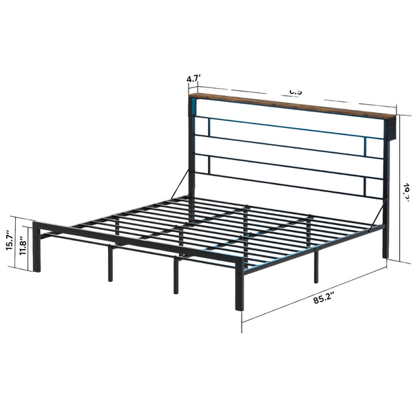 Bestier King Size Bed Frame with 49.2" High LED Storage Headboard Shelf