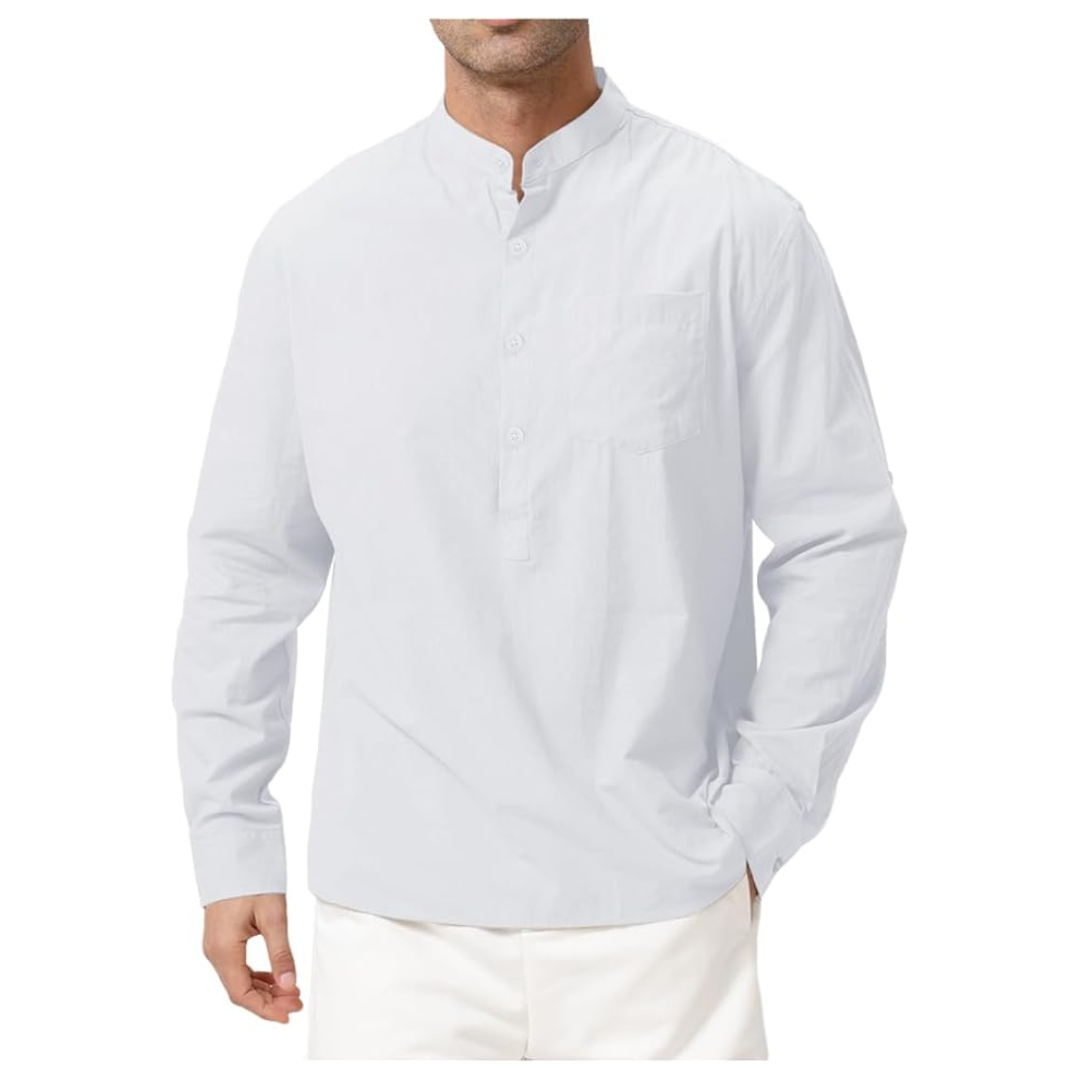 Malinrsse Men's Cotton Henley Long Sleeve Beach Shirt
