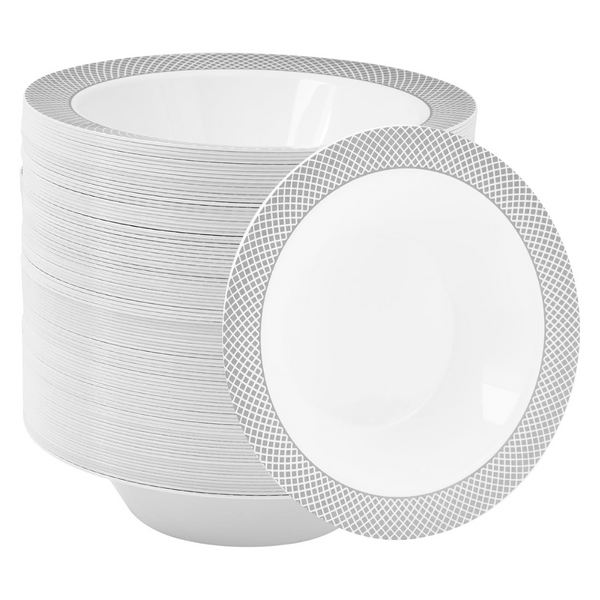JOLLY CHEF Premium Heavy Duty Plastic Bowls With Silver Rim