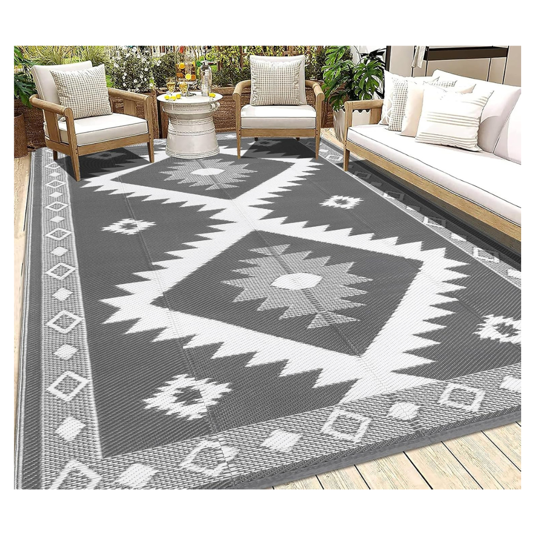 HEBE 6ft x 9ft Waterproof & Reversible Plastic Straw Rugs Patio Mats