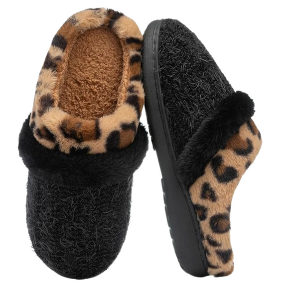 Leopard Print Plush With Memory Foam House Slipper