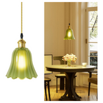 Pendant Light with Vintage Green Glass Petal Lampshade