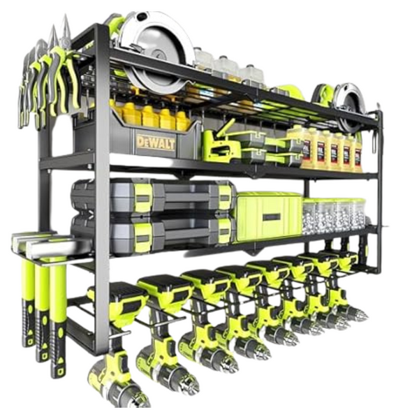 4-Tier Wall Mount Power Tool Organizer w/ 8 Drill Holders