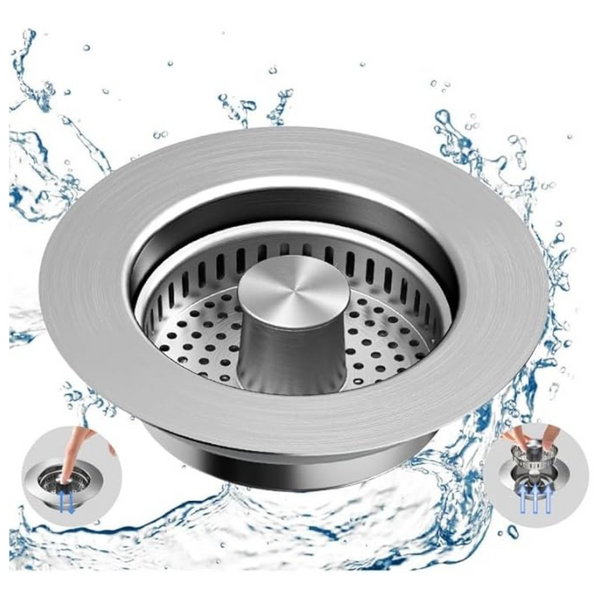 3-in-1 3.5" Stainless Steel Kitchen Sink Strainer Stopper Combo