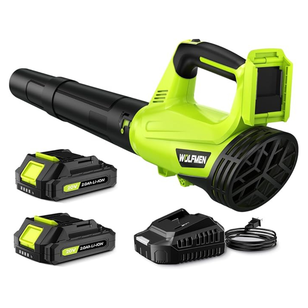 WOLFMEN Cordless Electric Leaf Blower with 2 Batteries and Charger (3 colors)