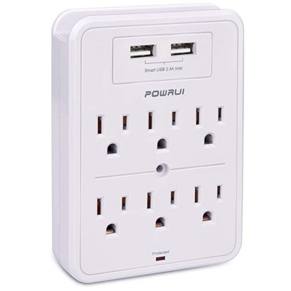 Powrui 2 USB Charging Ports Surge Protector With 6-Outlet