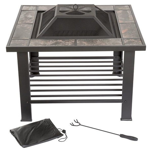 Pure Garden 30" Outdoor Fire Pit Table With Screen Cover & Poker