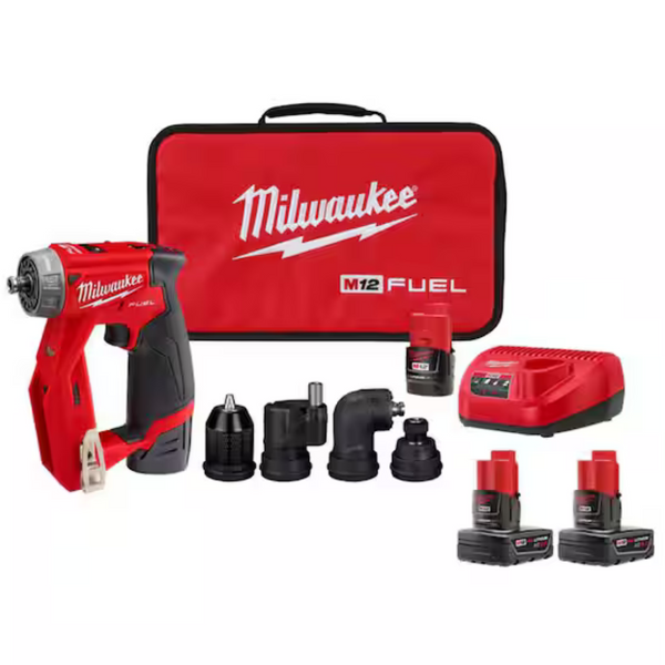 Milwaukee M12 FUEL 12V 4-In-1 Drill Driver Kit + 2 Pack 3.0Ah Battery