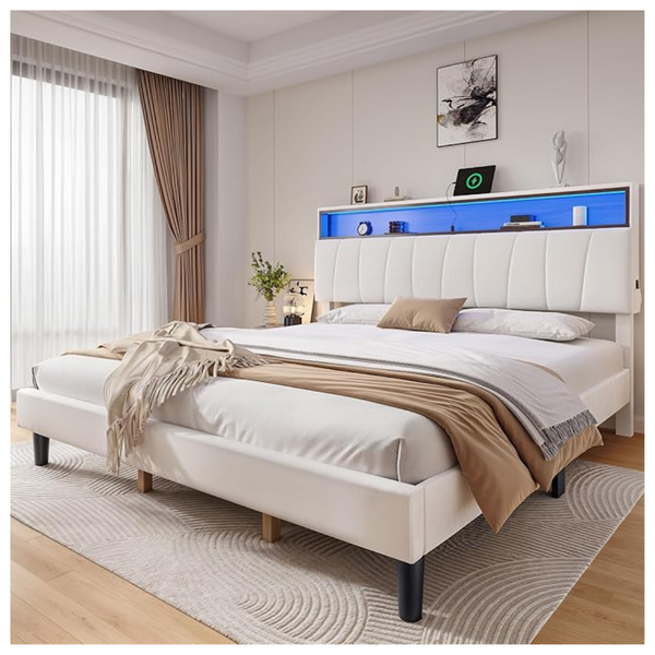 DWVO King Size Bed Frame W/Storage Upholstered Velvet Headboard