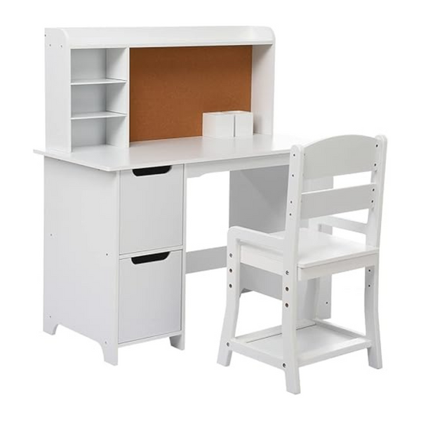 EGFheal White Study Desk and Chair Set With Bookshelf