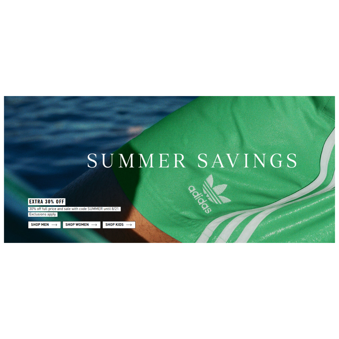 Up To 60% Off + Extra 30% Off Summer Sale At adidas