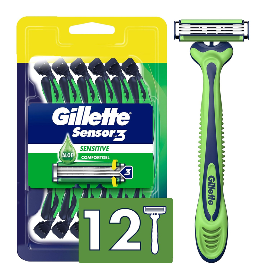 12-Count Gillette Sensor3 Disposable Razor For Men (Sensitive)