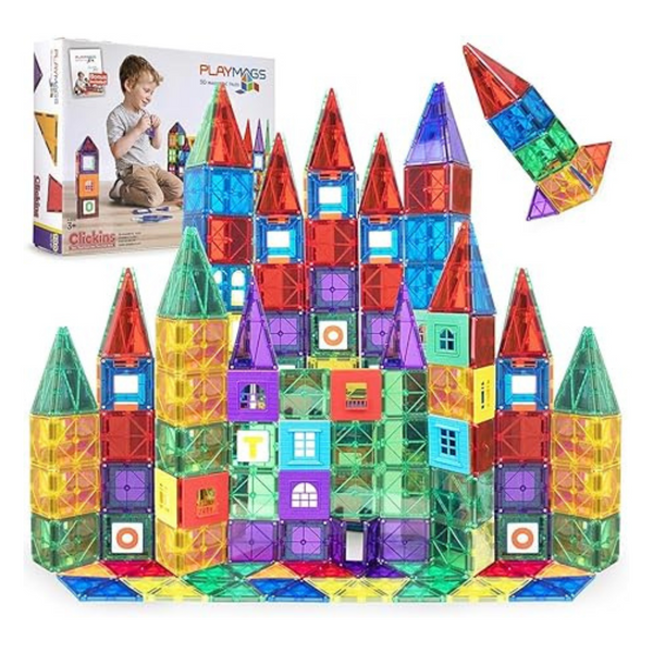 100-Piece Playmags 3D Magnetic Tiles Building Blocks Set