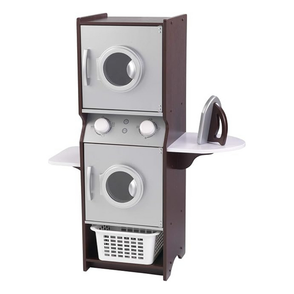 KidKraft Children’s Pretend Wooden Stacking Washer And Dryer With Iron And Basket