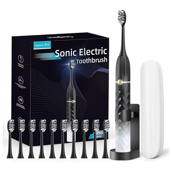 Electric Toothbrush Set With 10 Brush Heads & Travel Case