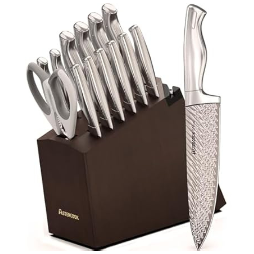 15-Piece German Stainless Steel Knife Sets W/ Built-In Sharpener