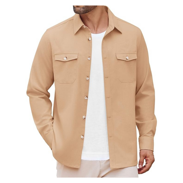 Men's Casual Button Down Double Pocket Shirt