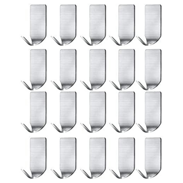 20-Piece Stainless Steel Wall Mounted Small Adhesive Hooks